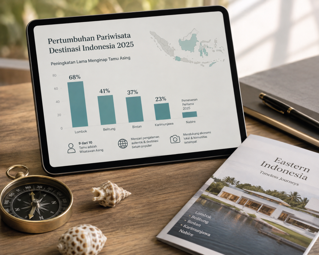 Analisis statistik kenaikan lama menginap wisatawan dan data sebaran akomodasi di luar kota besar.